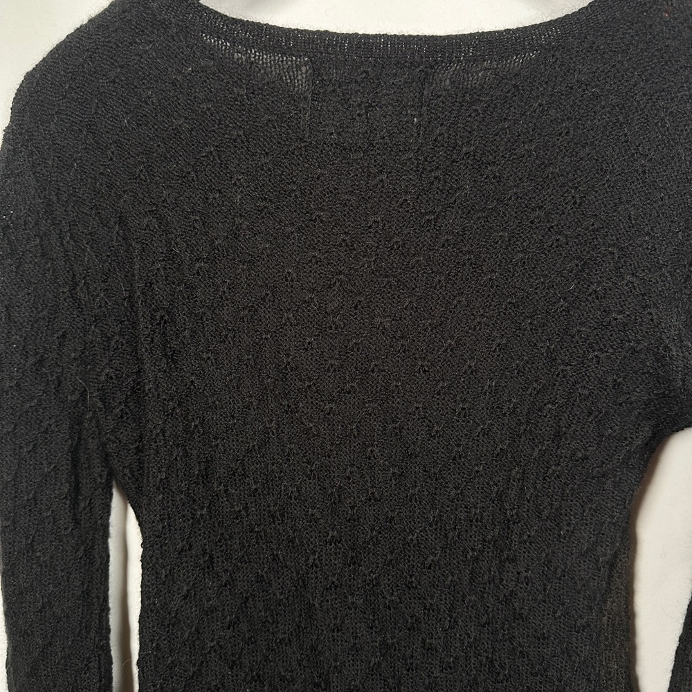 Neyra Collection sweater lightweight baby alpaca open knit crewneck black S - Picture 10 of 10